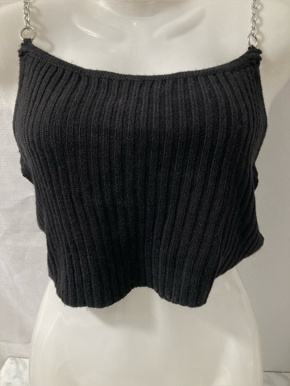 The Ragged Priest Black Ribbed Chain Strap Crop Top Small Y2K